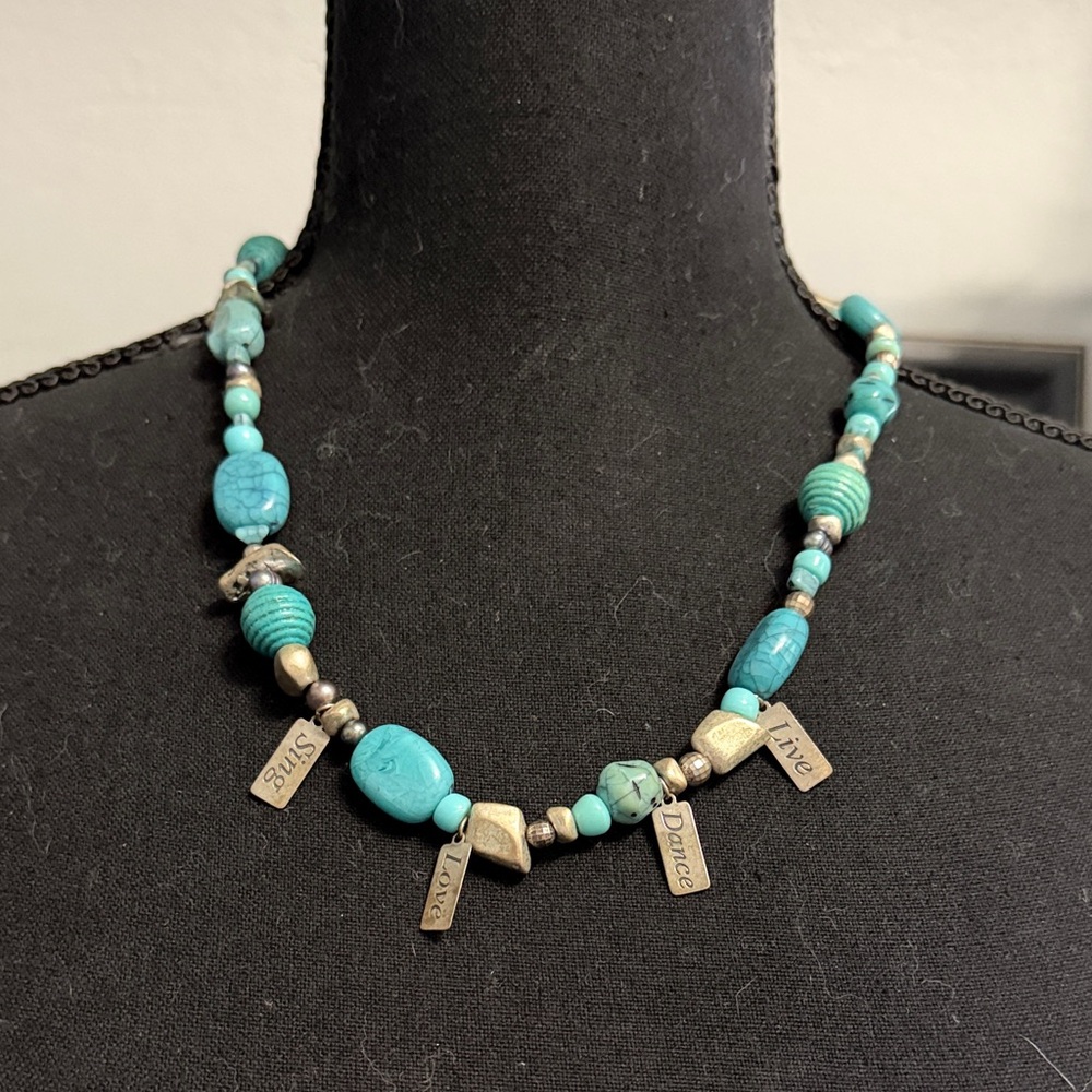 Turquoise Beaded Necklace with Silver Accents